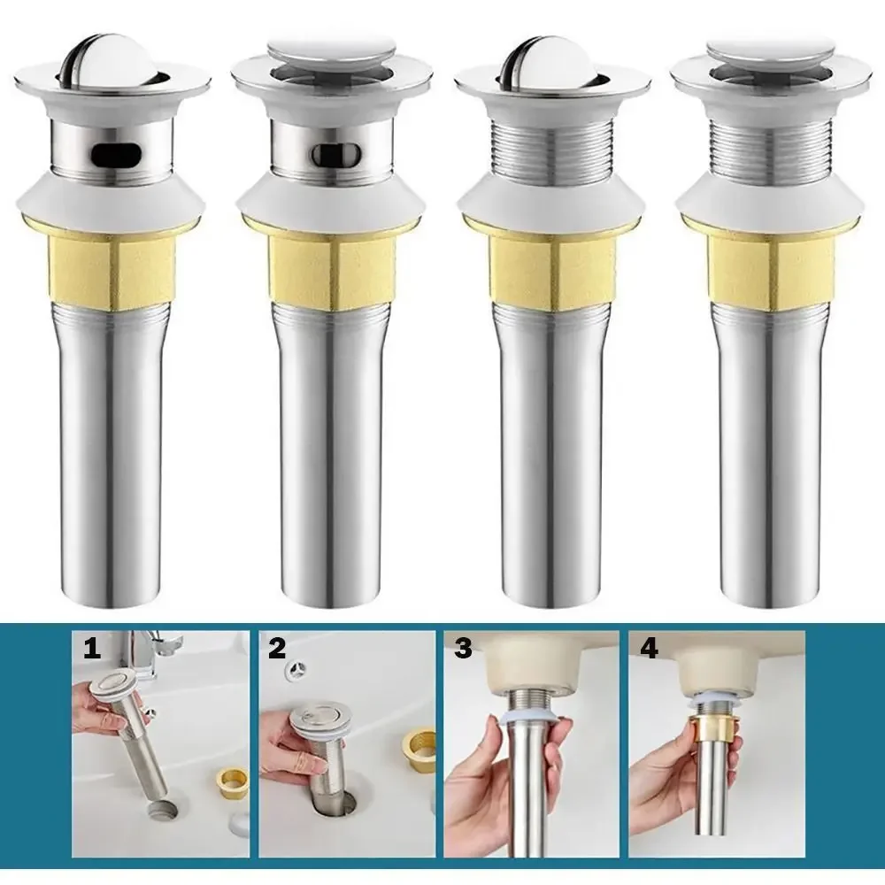 1Pcs Durable Thickened Bathroom Sink Drain Stop Silver Siphon Sink Drain Strainer Sink Plug Washbasin Pipe