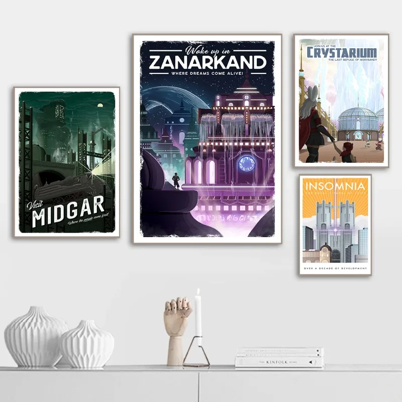 Game Final Fantasy Travel Posters and Prints Midgar Zanarkand Canvas Painting Wall Art Picture for Games Room Home Decor