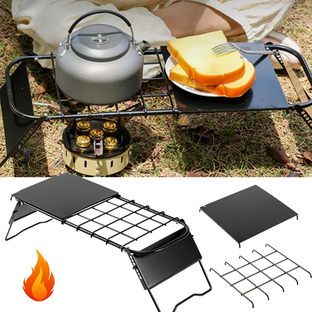 Portable Foldable Camping Table Mini Stove Rack Bracket Outdoor Retractable Grid Table Adjustable Height for Camping Fishing