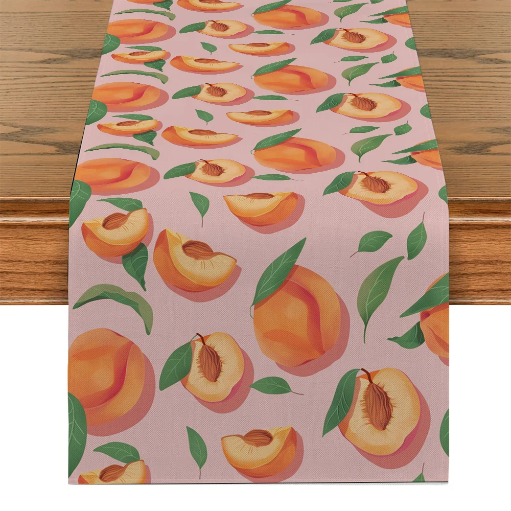 Peach Leaf Fruit Watercolor Table Runner Home Wedding Centerpieces Decoration Party Table Runners Dining Long Cloth