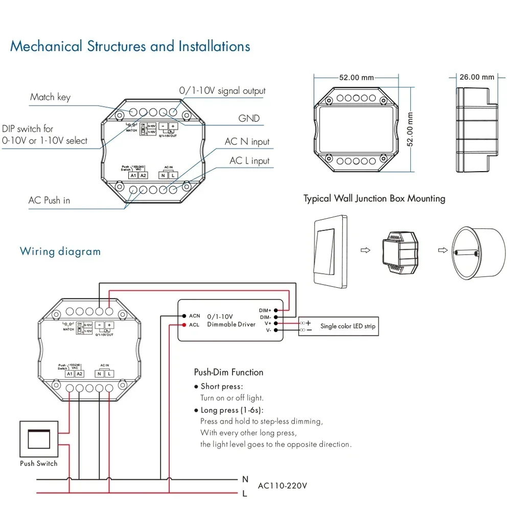 0/1-10V Ściemniacz LED Kontroler Ściemniacz Push Smart WiFi Zigbee Tuya R11/L1(WT)/L1(WZ)/RT6/TW1 Sterowanie aplikacją Smart Life 110V 220V 230V