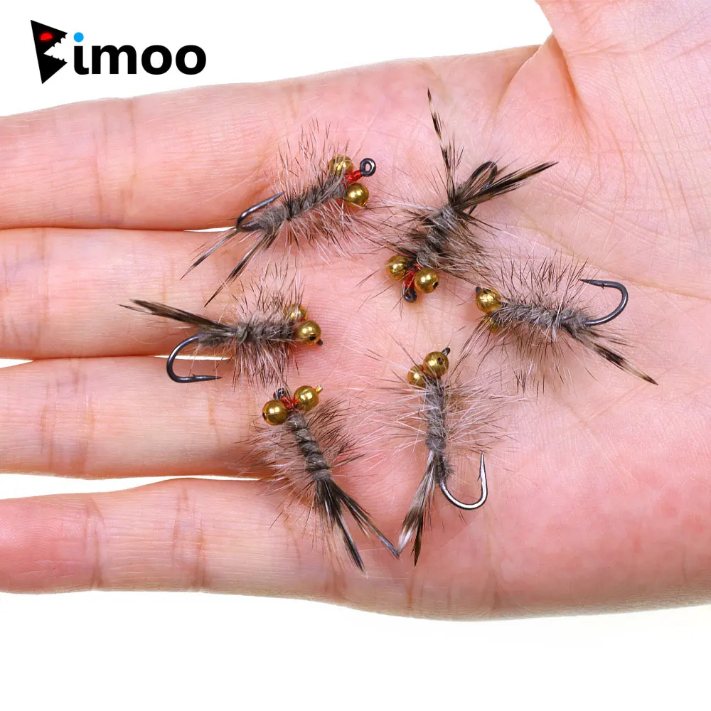 Bimoo 8PCS # 10 ojos de cuentas de cadena Damselfly Ninfa Grizzly Soft Hackle moscas húmedas artificiales para trucha lubina Gryling Señuelos de pesca