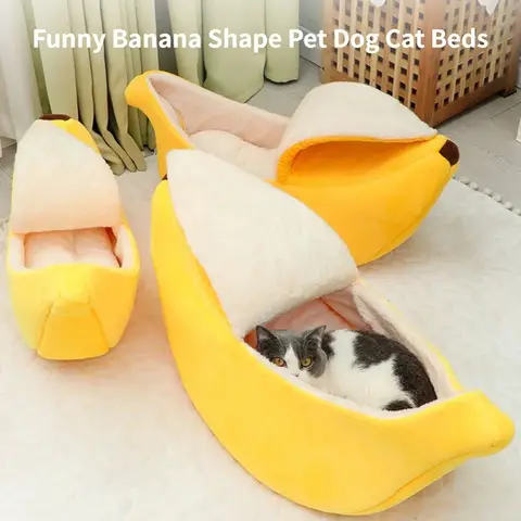 Banana gato cama casa engraçado bonito aconchegante gato esteira camas quente durável portátil pet cesta canil cão almofada gato suprimentos multicolorido