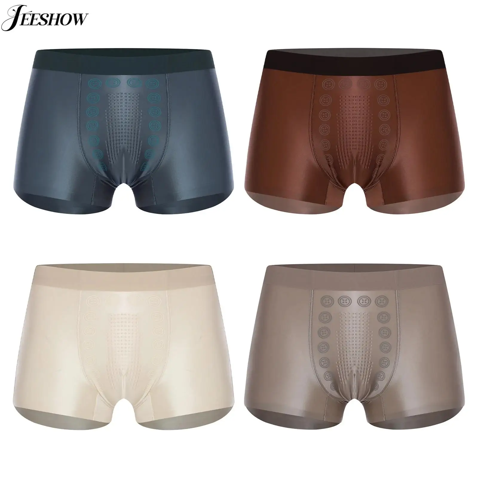 

Mens Ice Silky Seamless Boxer Shorts Soild Color Elastic Waistband Bulge Pouch Boxer Briefs Underwear Satiny Low Rise Underpants