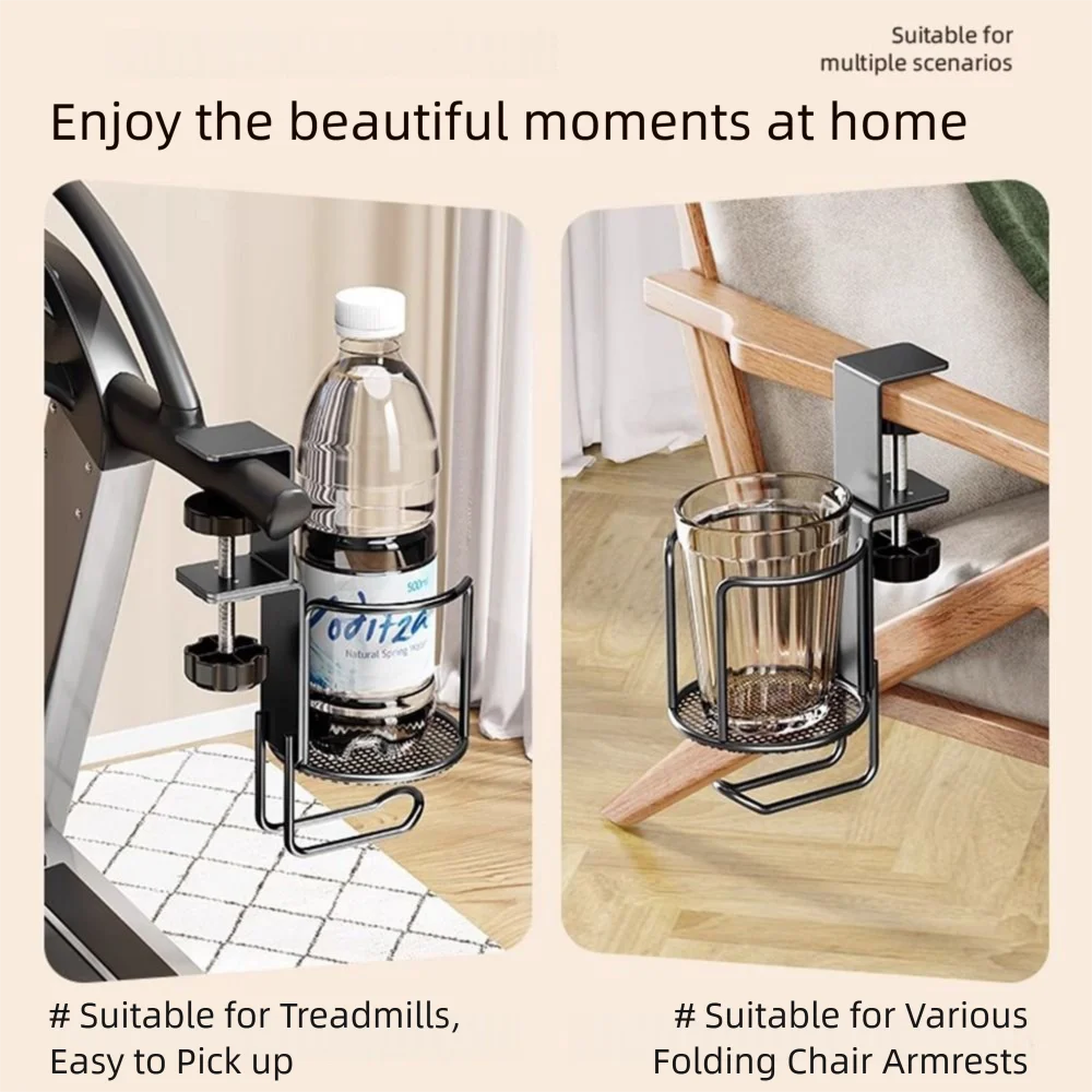 2 in 1 Rotating Desk Cup Holder 360 ° Rotating Waterproof Clip-on Cup Holder Durable Rust Proof Desktop Mug Rack Desk