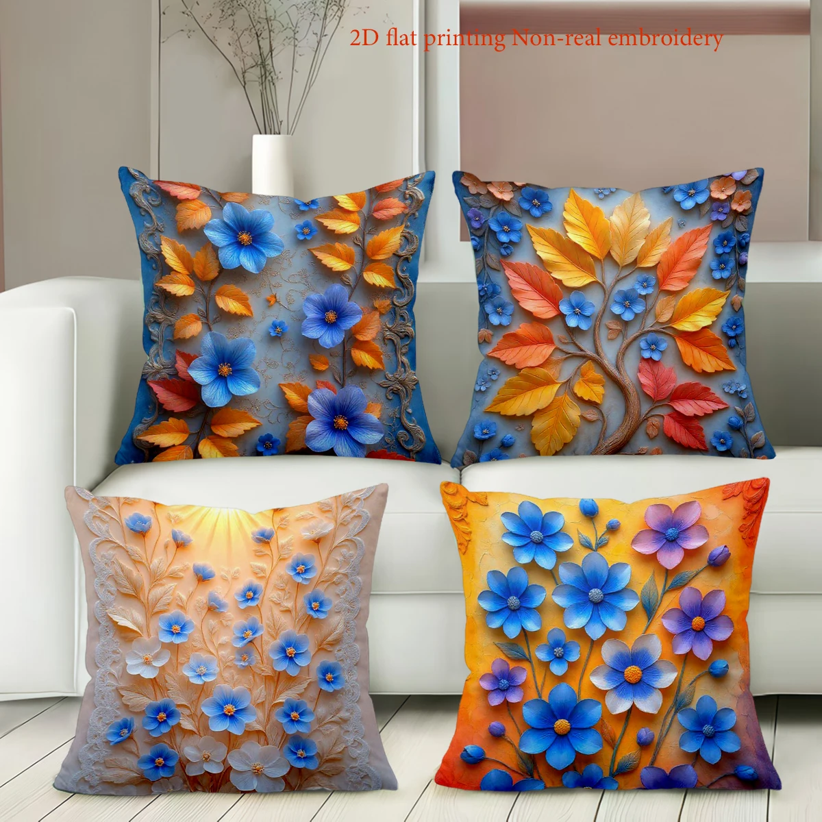 2D Flat Printed Floral Pattern Non-real Embroidery Pillows Polyester pillowcase, sofa decorative cushion cov Headboard Pillow