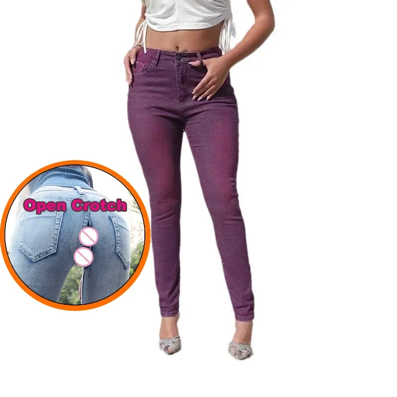 

2025 Spring Women's Pants Open-crotch Pants Jeans New Women's Clothing High-waisted Jeans Women's Sexy