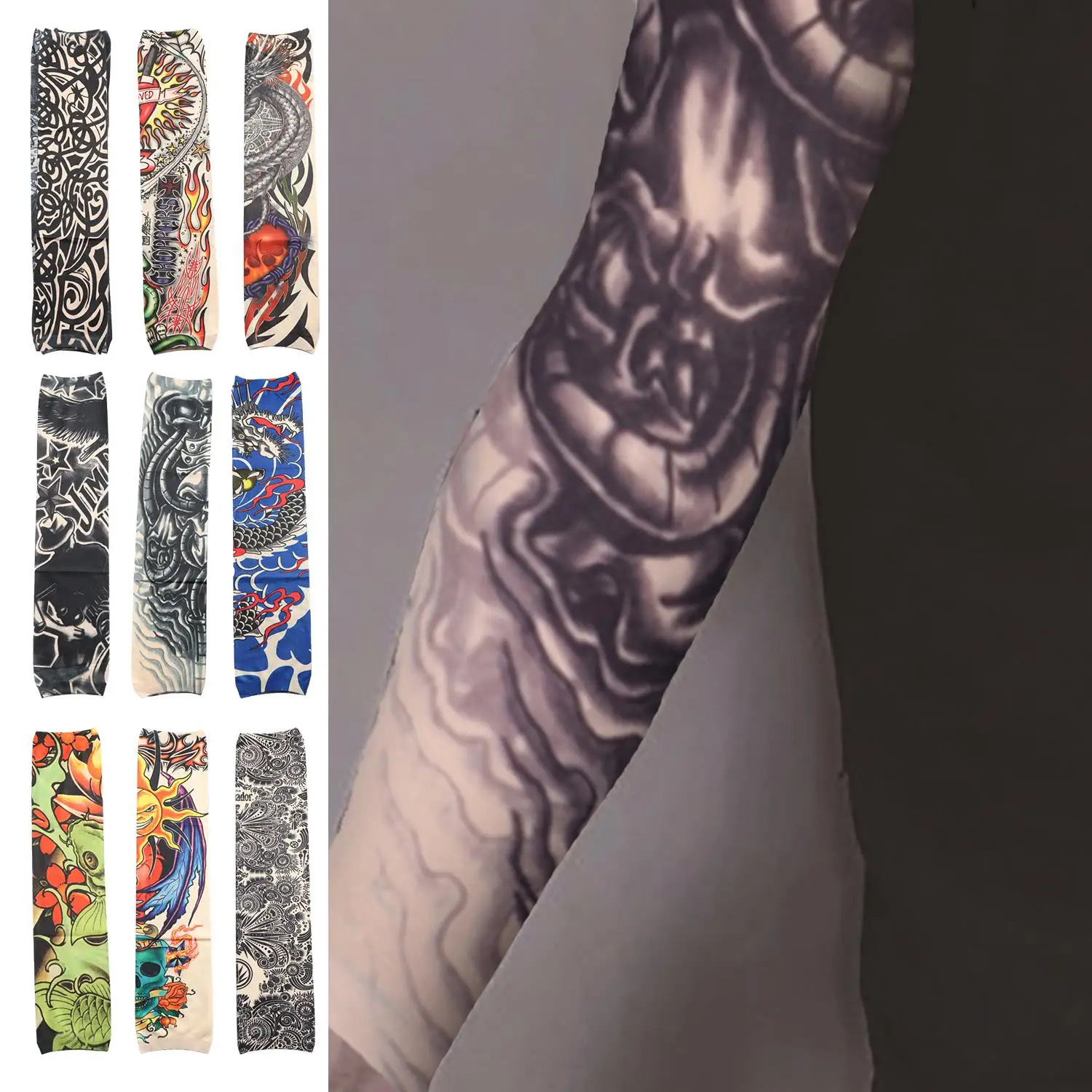 

Fashion New Men Flower Arm Tattoo Sleeves Seamless Outdoor Sunscreen Arm Sleeves Sun UV Protection Arm Warmers for Women