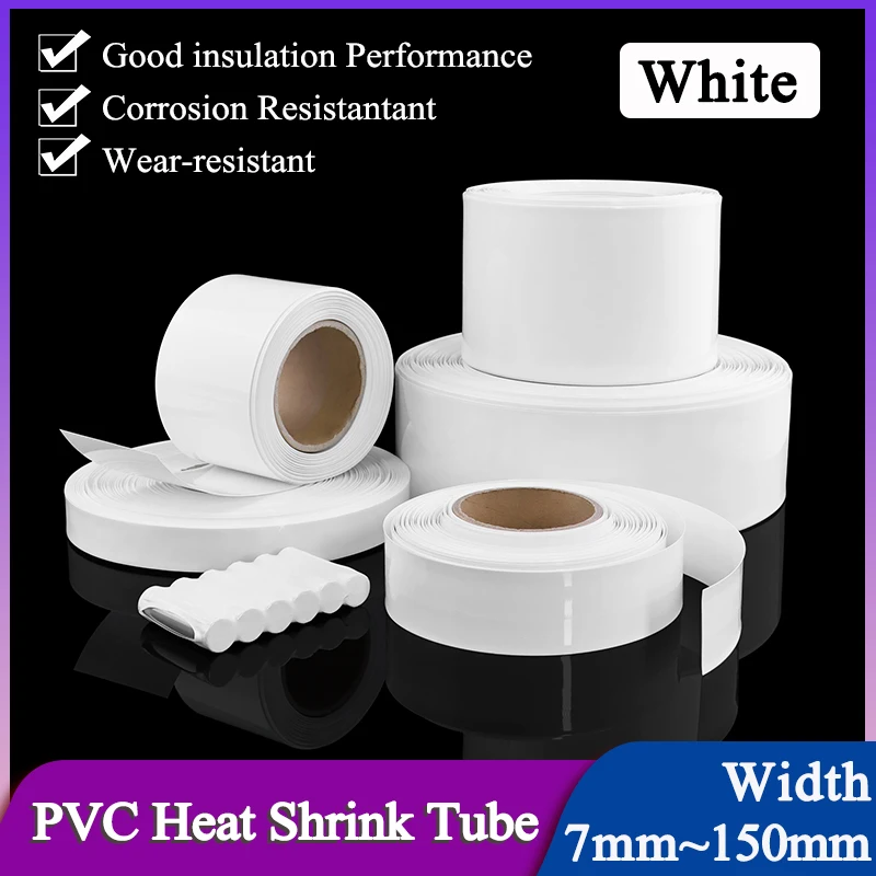 

1~20M White Width7mm~150mm PVC Heat Shrink Tube 18650 Lipo Battery Pack Cable Sleeve Lithium Insulated Film Wrap Case Protection