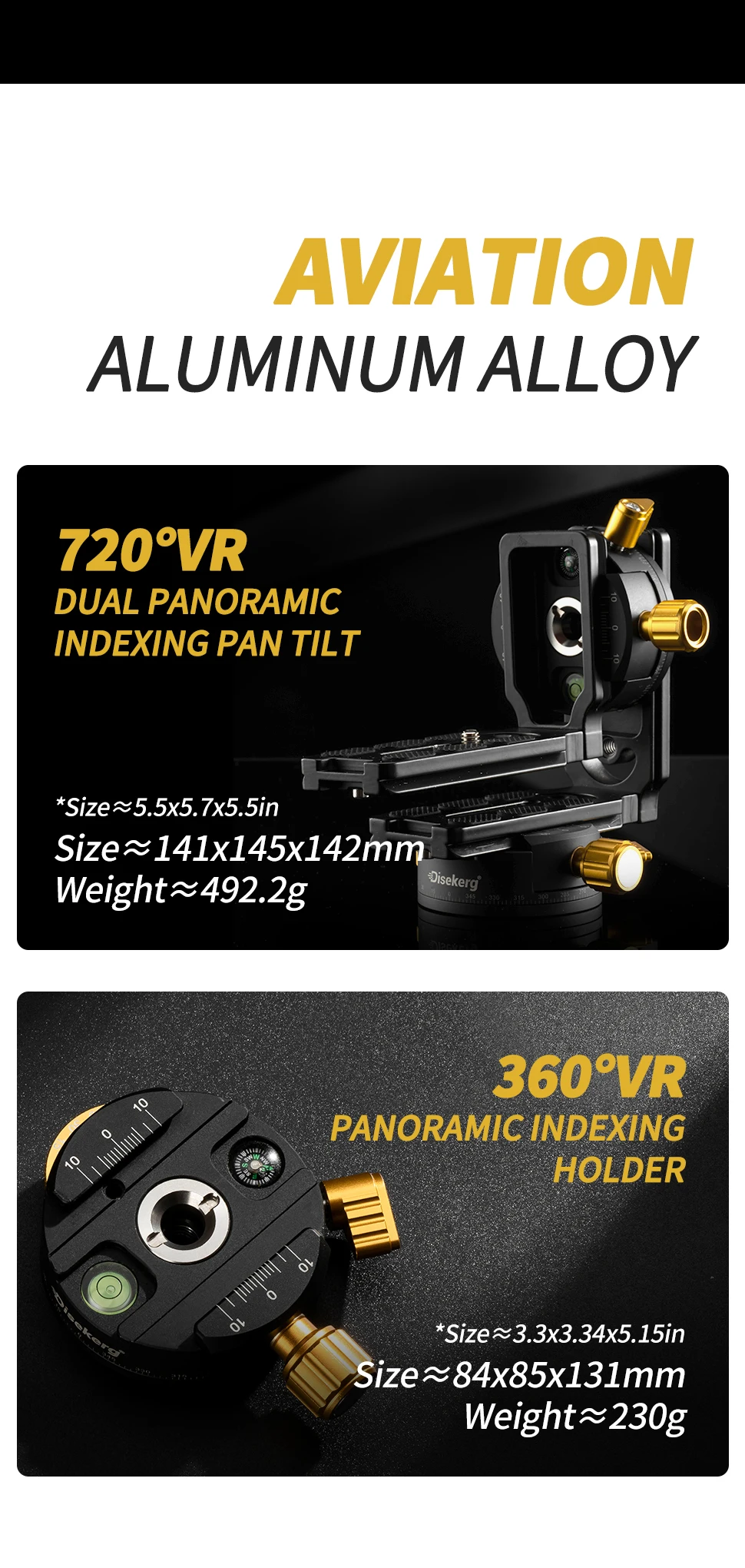 MECO DISE 720VR Panoramakopf, 360° ° Doppel-Indexierungs-Gimbal für Kamera 3D-Panorama-Video-Splicing Stativhalterung Foto-Zubehör – Detail 8
