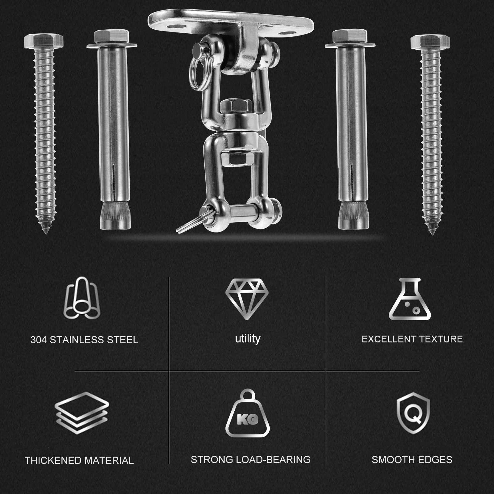 

Rotating Swing Buckle Hook Stainless Steel Hanging Hardware for Hammock Straps Swivel Hanger Indoors Outdoors Sandbags Fitness