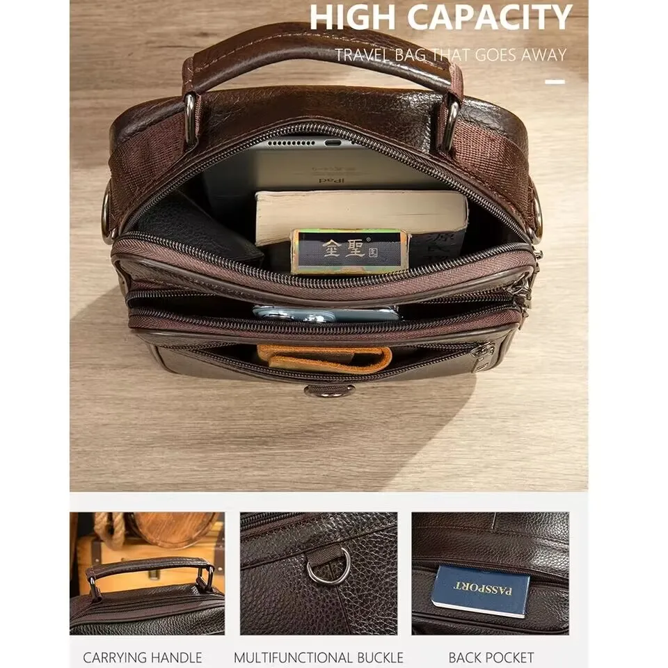 Black New Genuine Leather Men Crossbody Bag Male Briefcase Messenger Bag Casual Business Briefcase Style Men Shoulder Bag