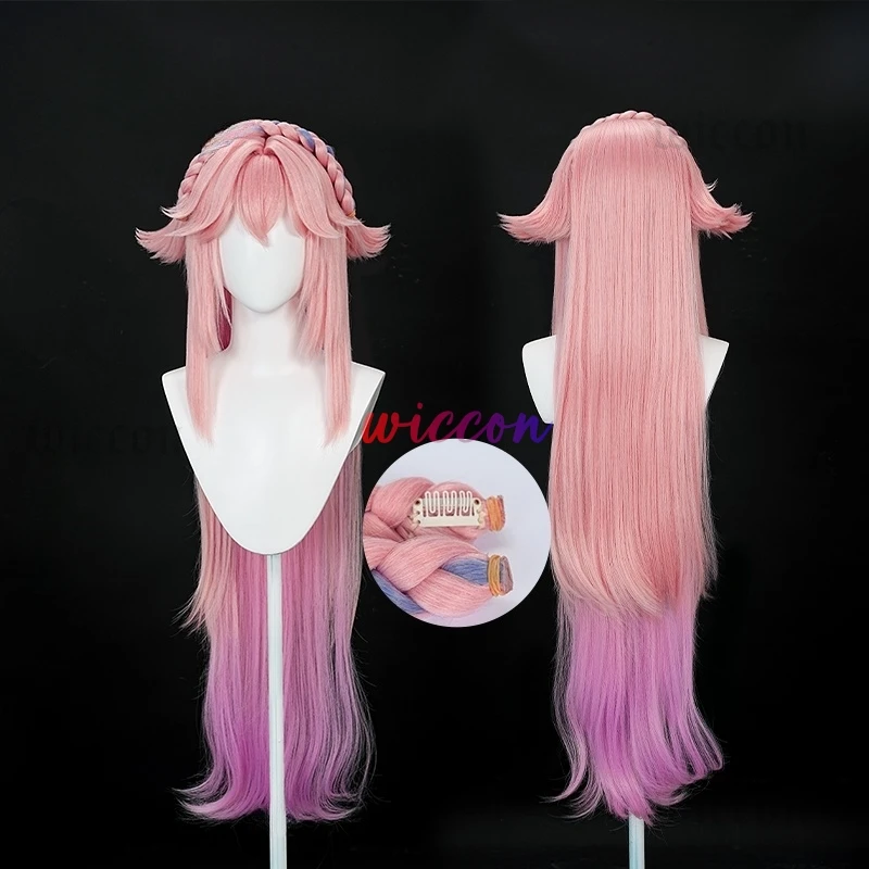 Game Genshin Impact Latest Yae Miko Cosplay Wig Miko Cosplay Cherry Powder Pink Gradien 100cm Long Hair Hallowmas Carnival Role