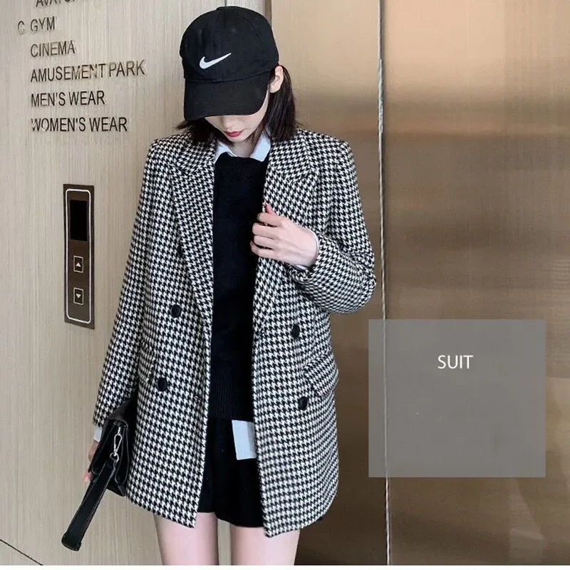 Giacca da donna piccola stampata scozzese a maniche lunghe con vestibilità ampia e versatile, nuova moda sexy, casual, per pendolarismo, stile vacanza