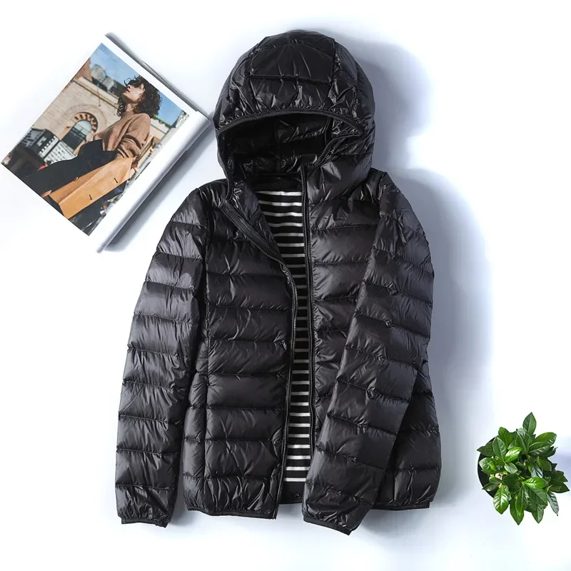 0-10℃ Women White Duck Down Jackets Autumn Winter Female Hooded Ultra Light Portable Puffy Coats Windproof Slim Warm Parkas 7XL