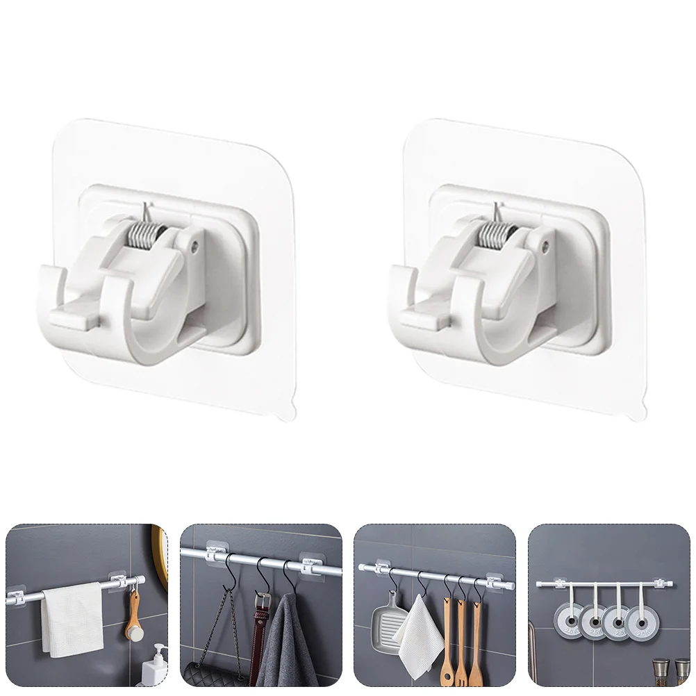 4 Pcs Curtain Hooks Hanging Rod Clamp Fixing Clip Bathroom Self Adhesive Holder Bracket White Pole