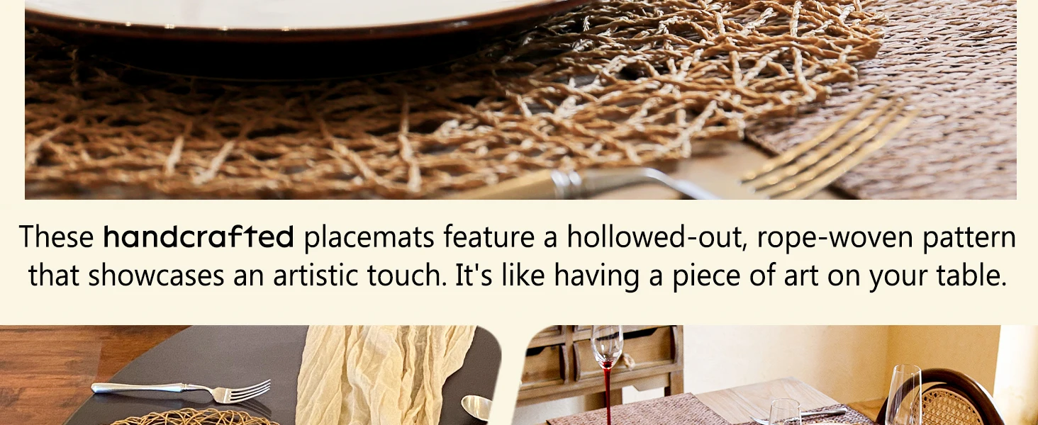 6-48 Stück Geflochtene Papier-Tischsets, 38 cm Runde Tischunterlagen, Gewebte Boho-Tischmatten für Esstische, Hochzeiten und Partydekoration – Detail 4