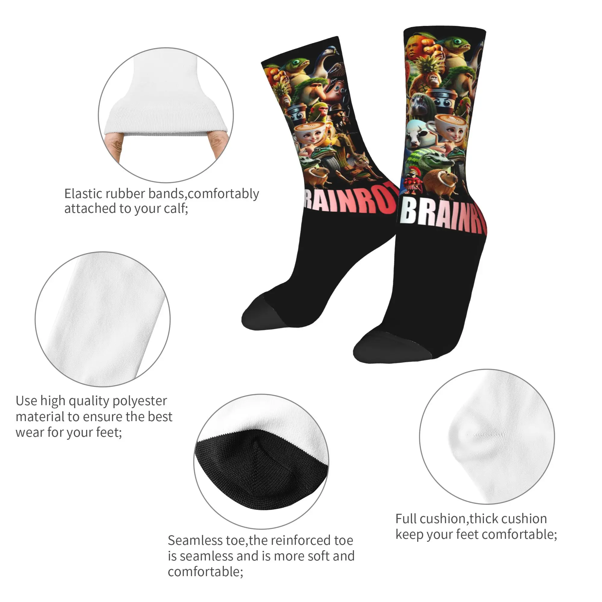 Winter Warm Fashion Unisex Italian Brain Rot Characters Brainrot Socks  Breathable Skateboard Socks
