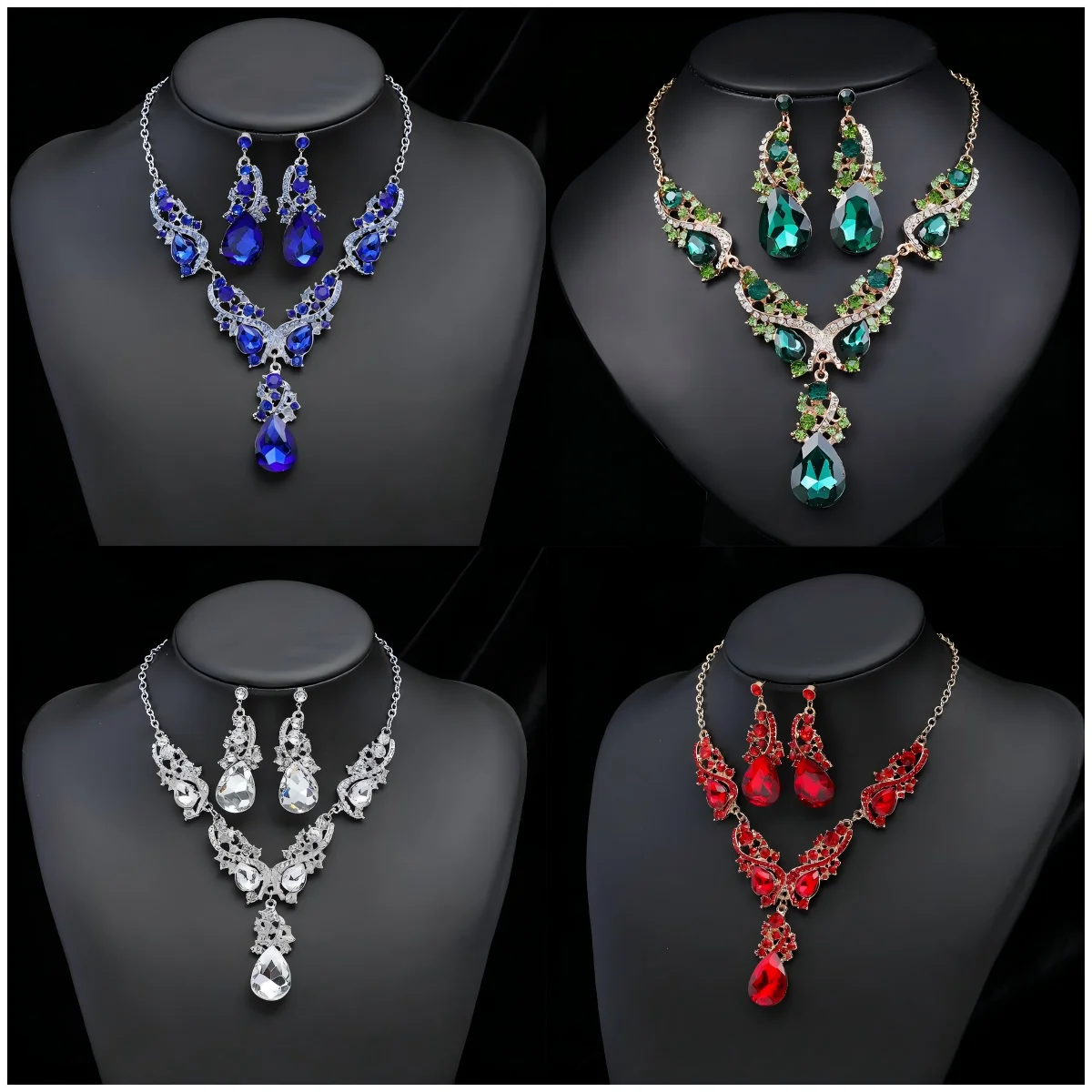 

New Women's Fashion Zirconia Necklace Earrings Set Bridal Wedding Dress Gemstone Accessories Rhinestone Jewelry Banquet Gift