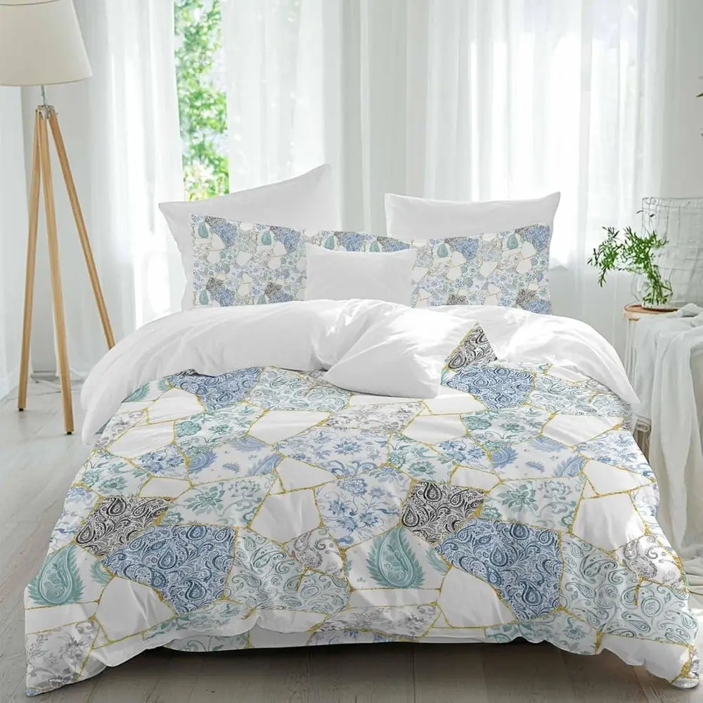 

Green lower Porcelain Sheet Set, Abstract Art Stitching Texture 4 Pieces Breathable Sot Duvet Cover Set Bedding Cozy Bed lat She