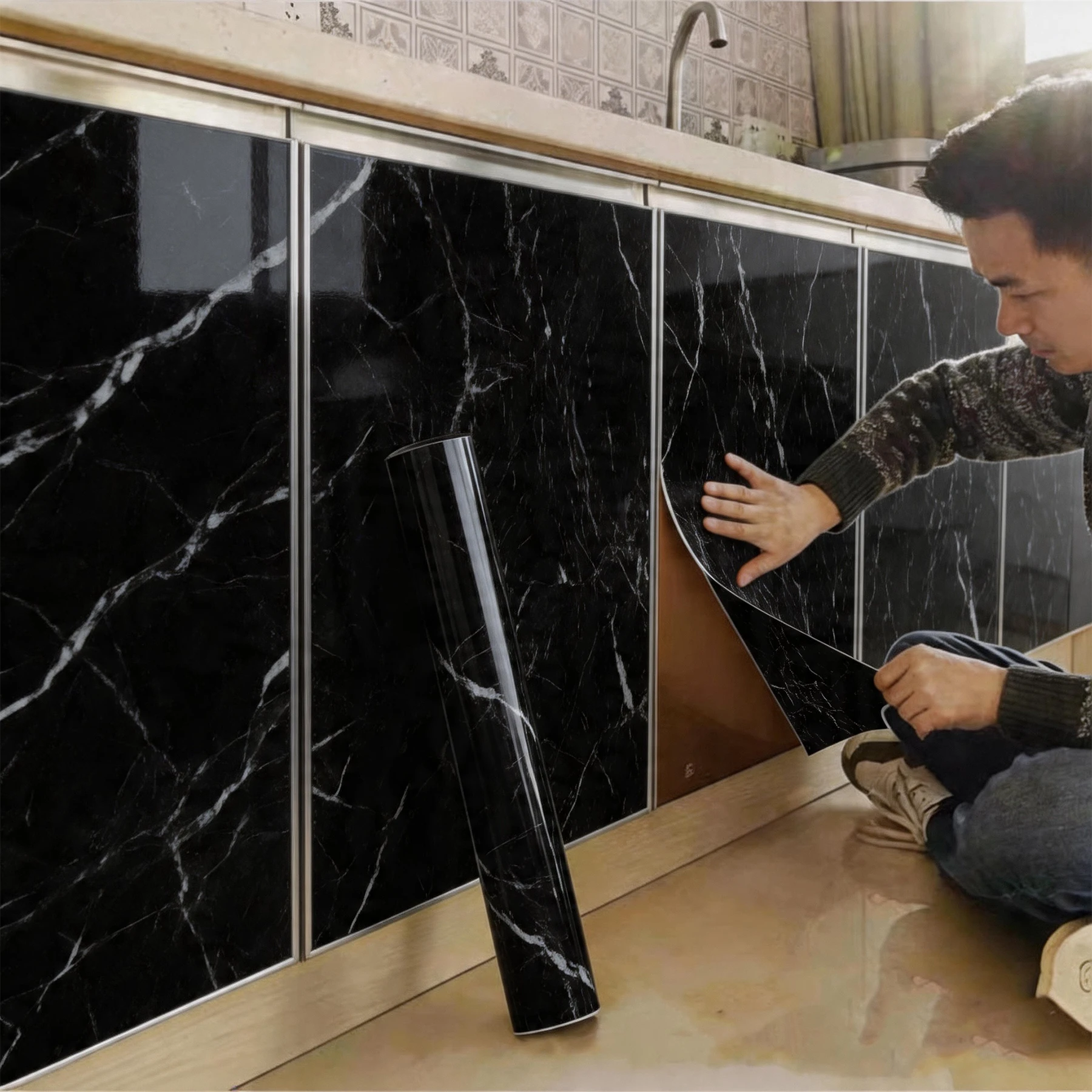 Waterproof Marble Vinyl Wallpaper Self Adhesive Wallpapers Doors Cabinet Desktop Modern Furniture Decorative Wall Paper