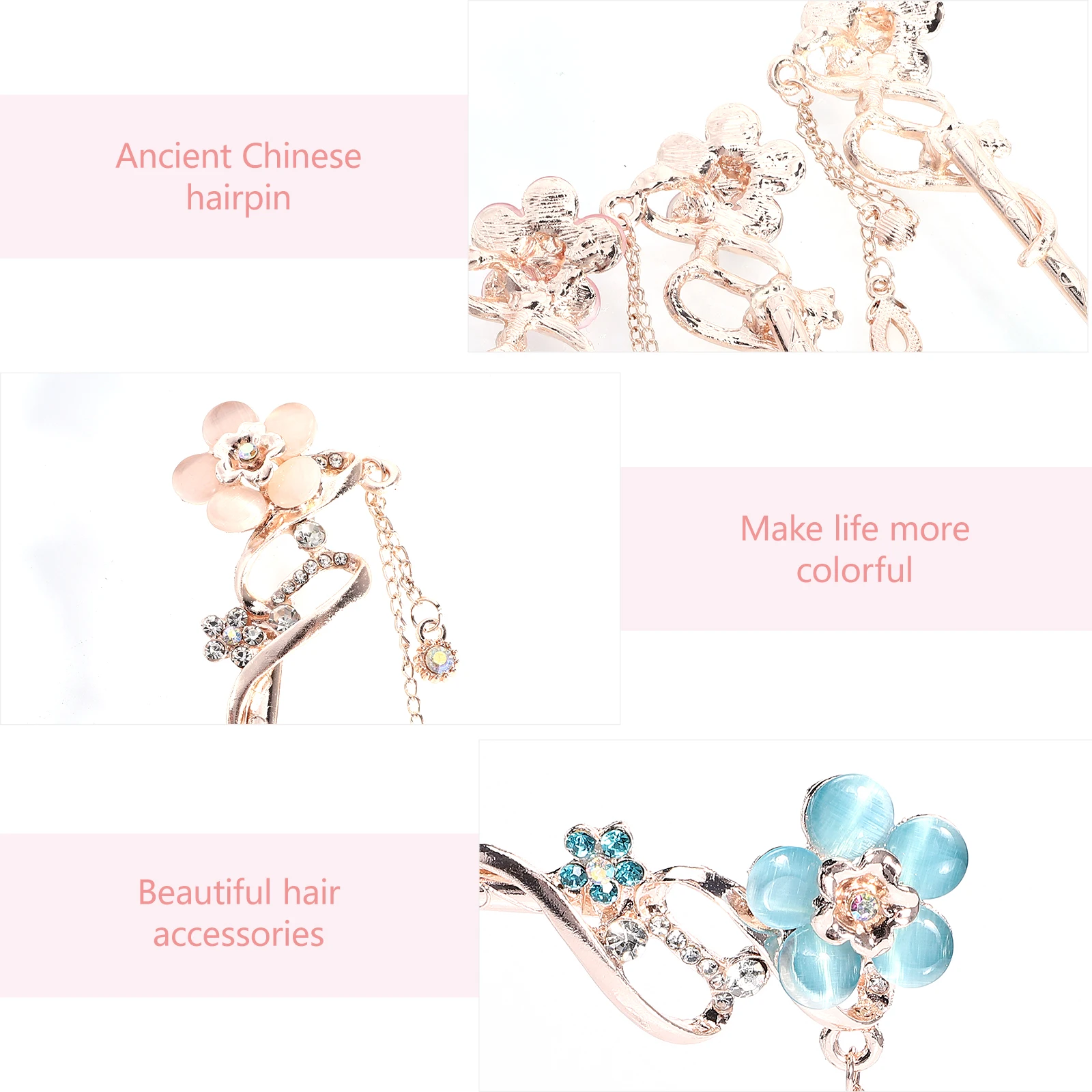 

6pcs Vintage Retro Flower Hairpin Headdress Crystal Accessories Costume Ornament Chopsticks Diy Hair Accessory Han