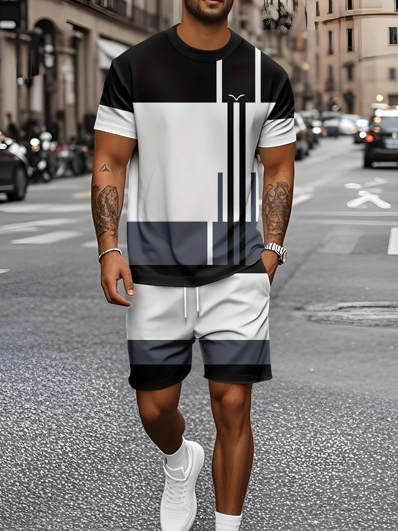 

New Summer Men's Two-piece T-shirt And Shorts Set Casual Short-sleeved T-shirt And Shorts Two-piece Set Daily Casual Style
