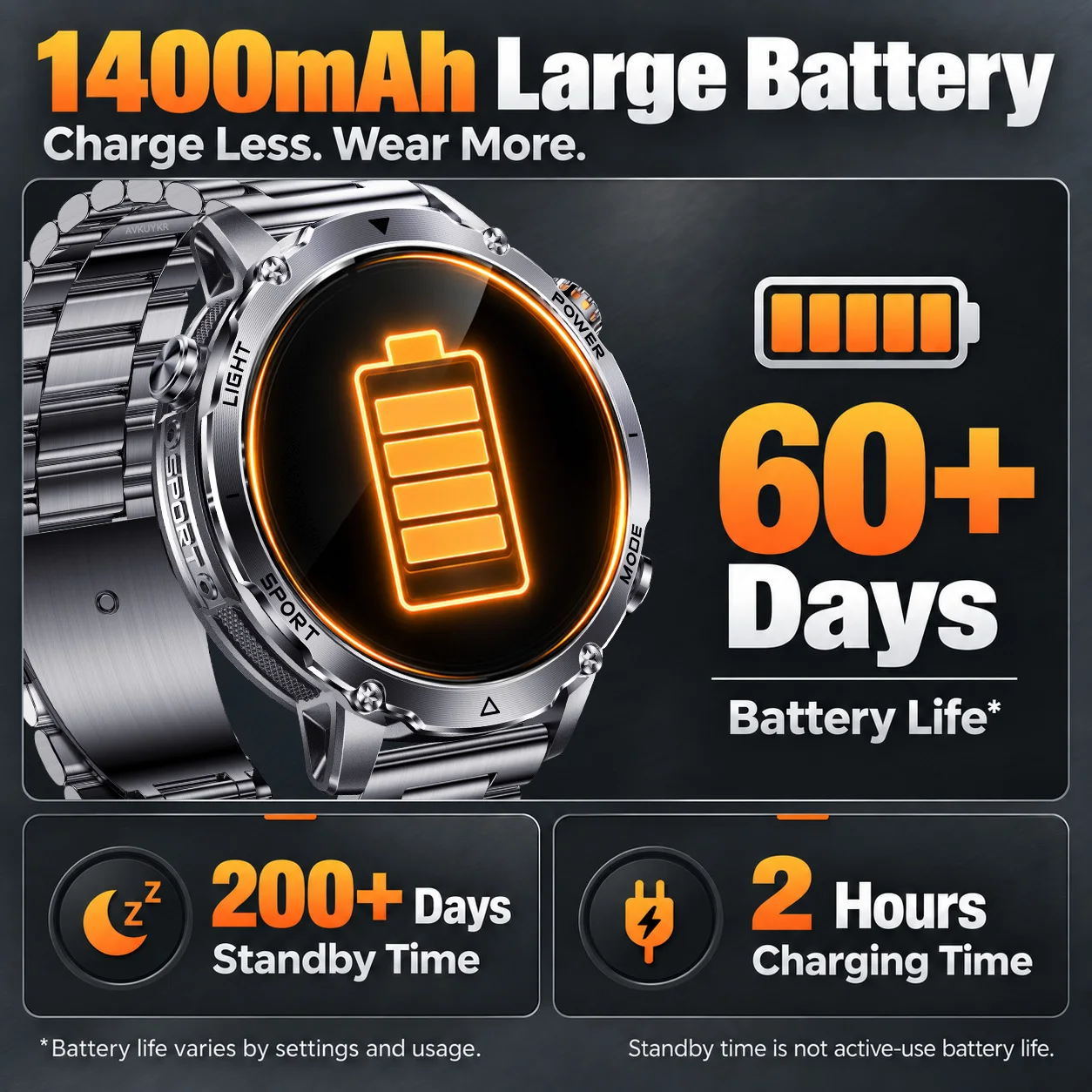 2026 New Huge Capacity 1400mAh Battery Military TANK Smart Watch 10ATM Waterproof 1.7