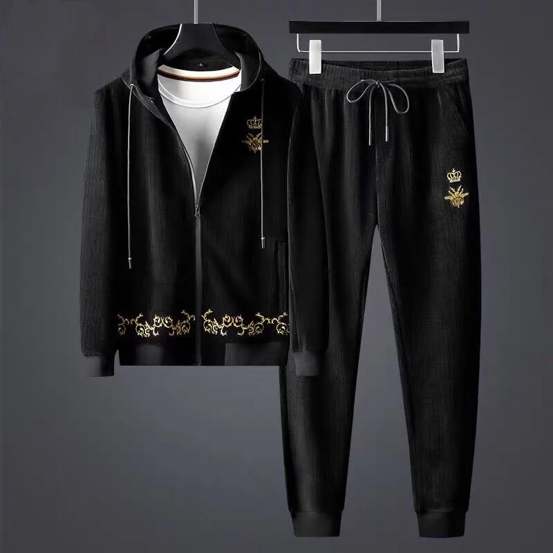 2023 new European and American men's casual sports suit fashion high-quality long-sleeved two-piece suit