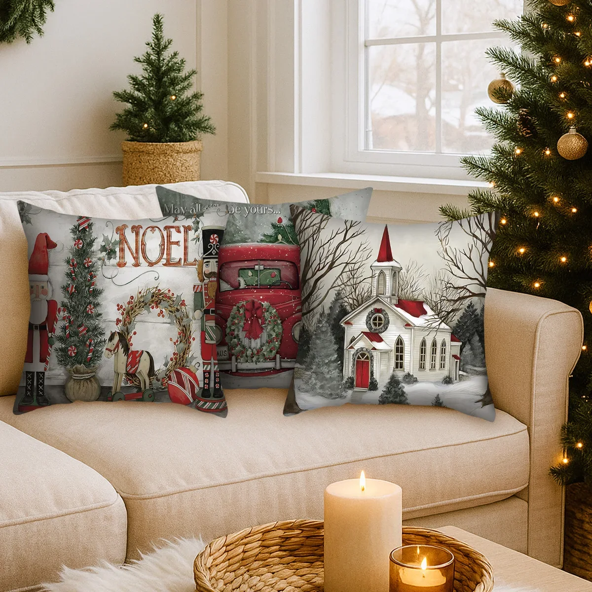 4pcs Christmas Cushion Cover Pillowcase Merry Christmas Decoration Xmas Pillow Cases Home 2025 Xmas Gifts Pillow Covers 2026
