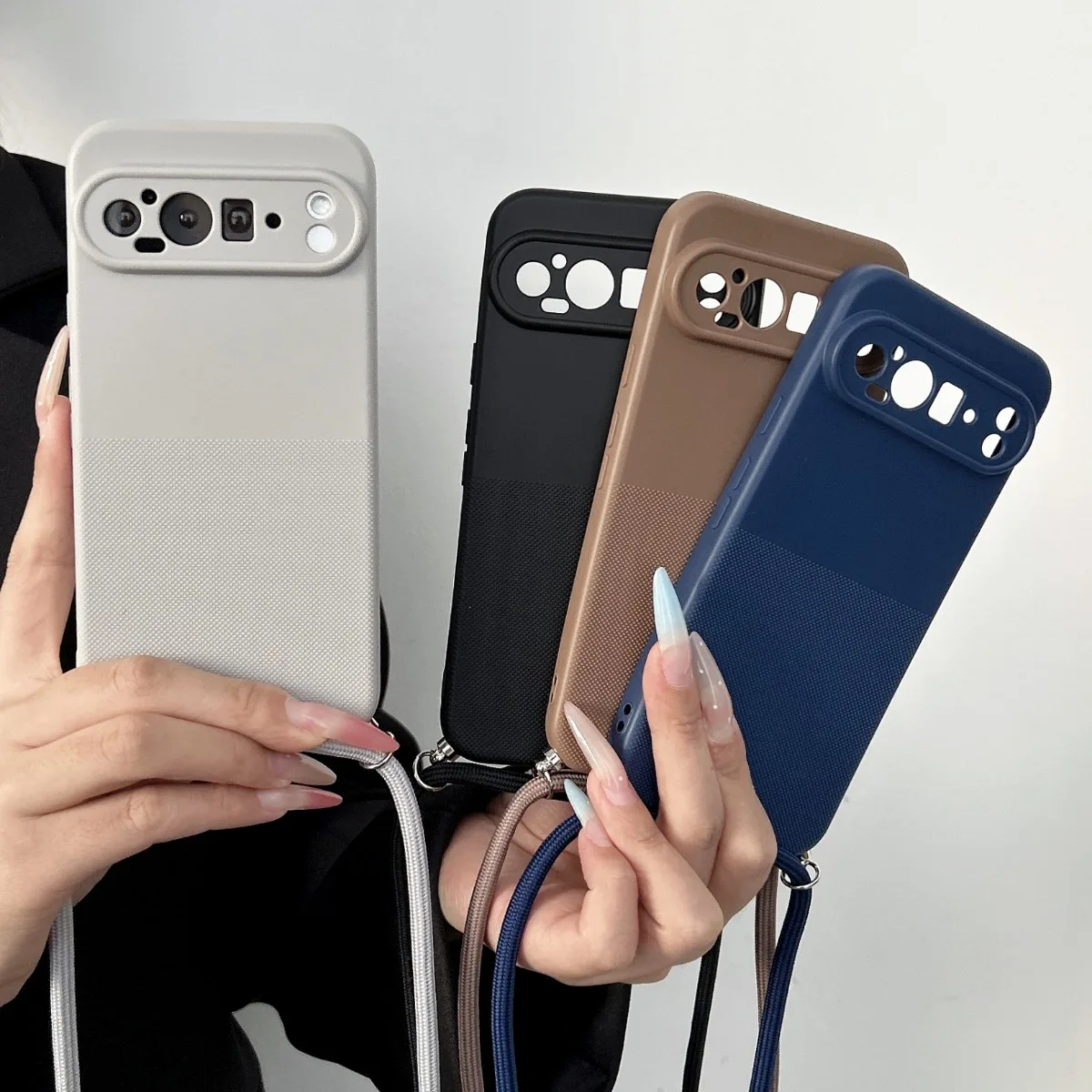

Crossbody Lanyard Strap Matte TPU Phone Case for Google Pixel 6 7 9 10 Pro XL 10A 9A 8A 7A 6A Silicone Soft Wave Point Cover