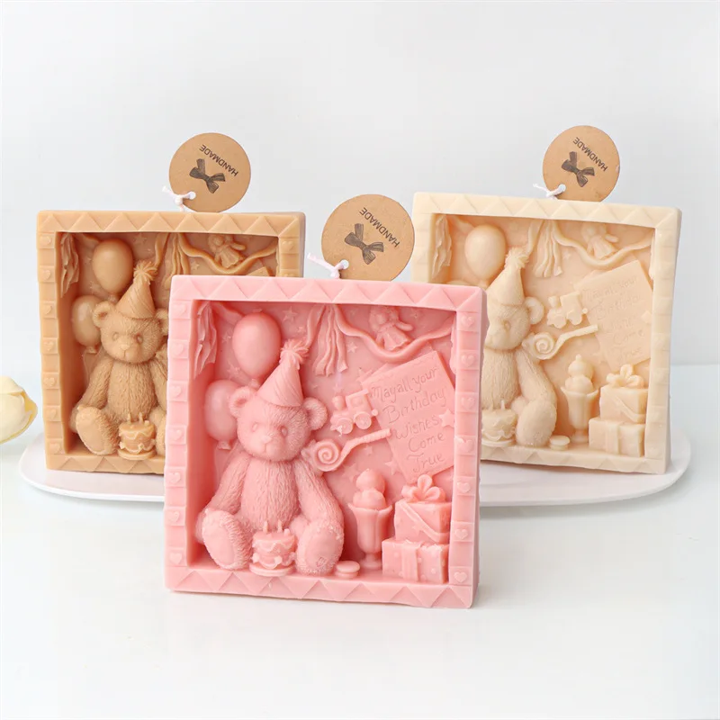 

Photo Frame Bear Gift Silicone Mold Gypsum form DIY Handmade Plaster Candle Ornaments Handicrafts Mold Hand Gift Making Kitchen