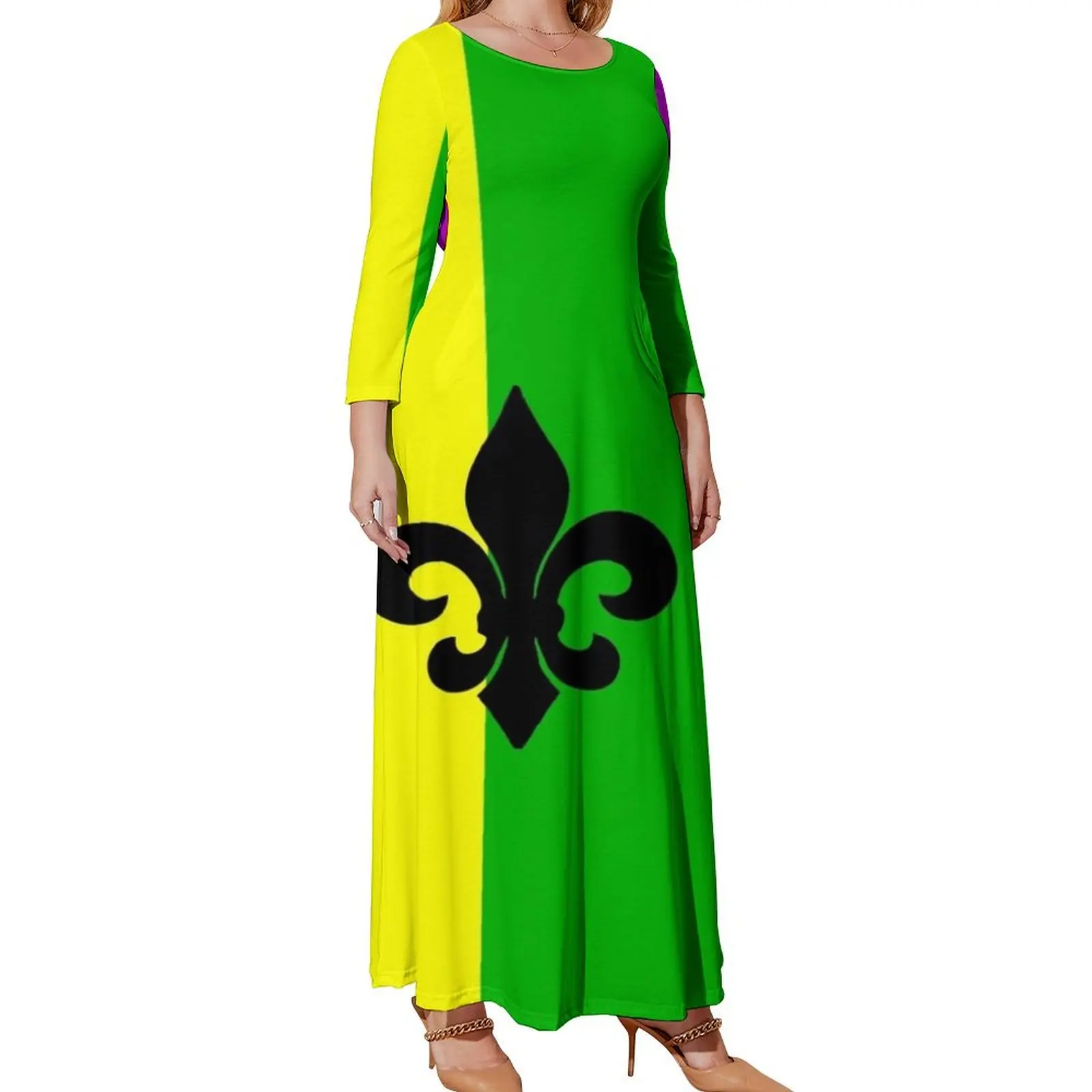 

Fleur de Lis with Mardi Gras colors Long Sleeved Dress dress women summer Woman clothing