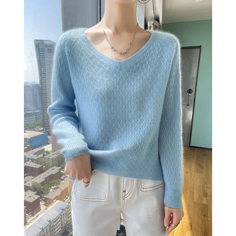 

Осенне-зимний 5-цветный пуловер, новый женский шерстяной свитер с v-образным вырезом и длинными рукавами, вязаный облегающий простой женский шерстяной свитер