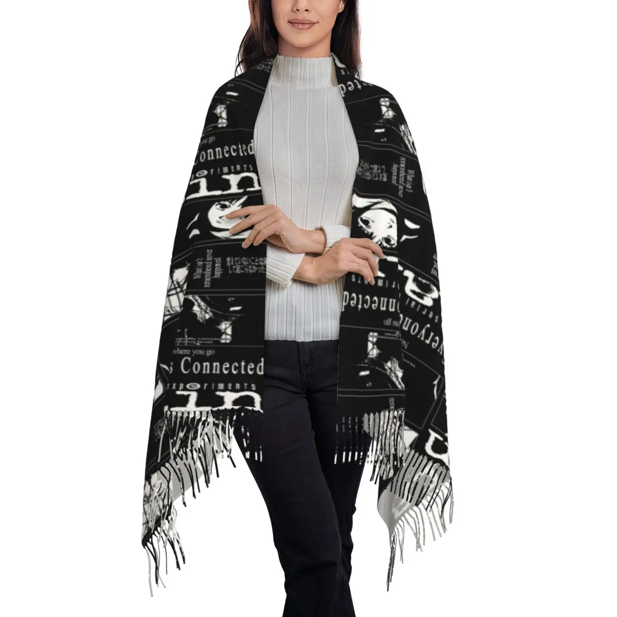 Serial Experiments Lain Scarf Tassel Scarves for Women Soft Warm Shawls and Wraps Large Fall Winter Shawl Wrap