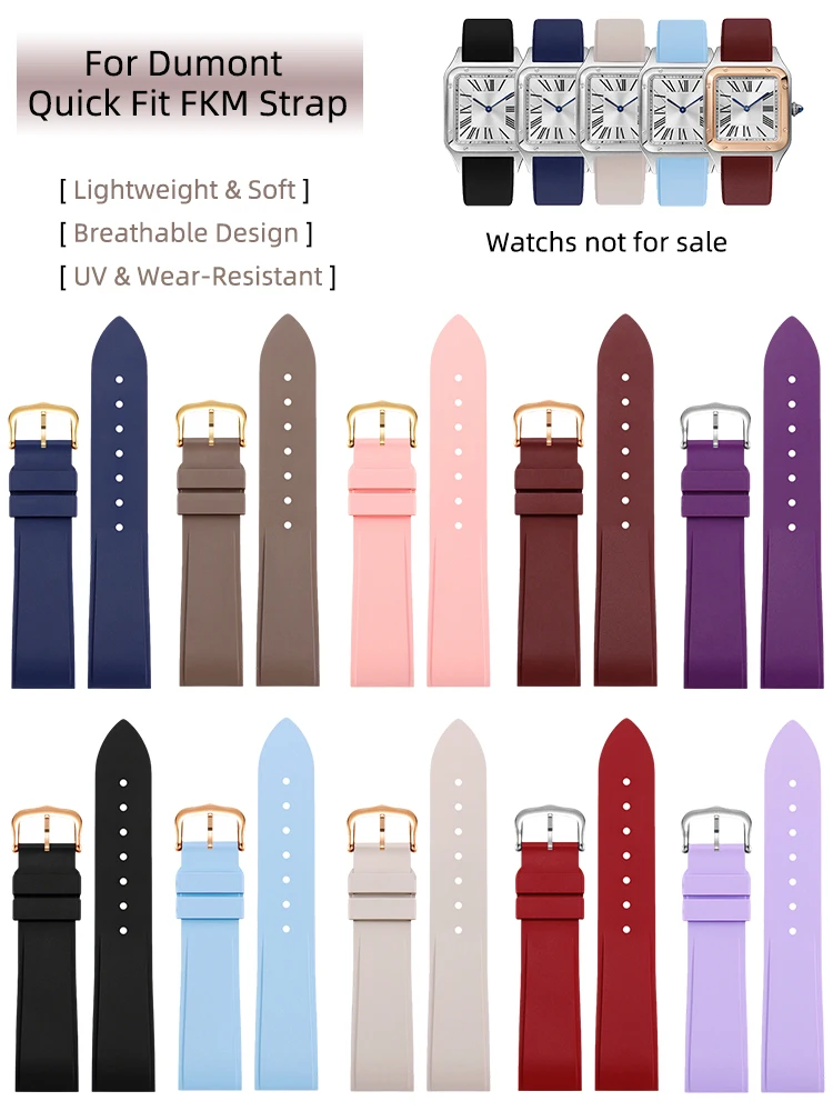 

17.5mm 15.5mm Quick release watchband for Cartier Dumont Fluororubber watch Strap lady's Pin bucket Bracelet Soft Viton rubber