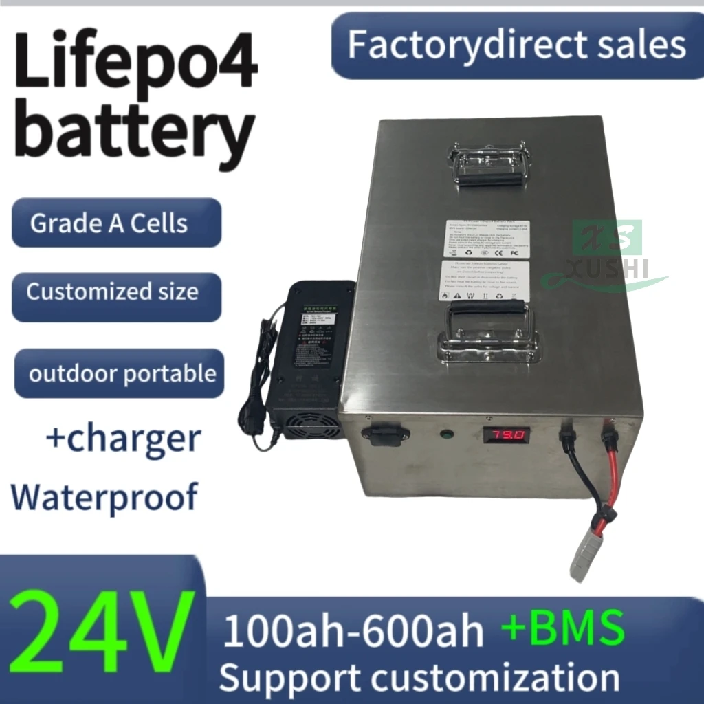 

XS Lifepo4 24V 100Ah 150Ah 200Ah 300Ah 400Ah 500Ah 600Ah Rechargeable Battery for 2000W Solar System UPS Trolling Motor RV Boat