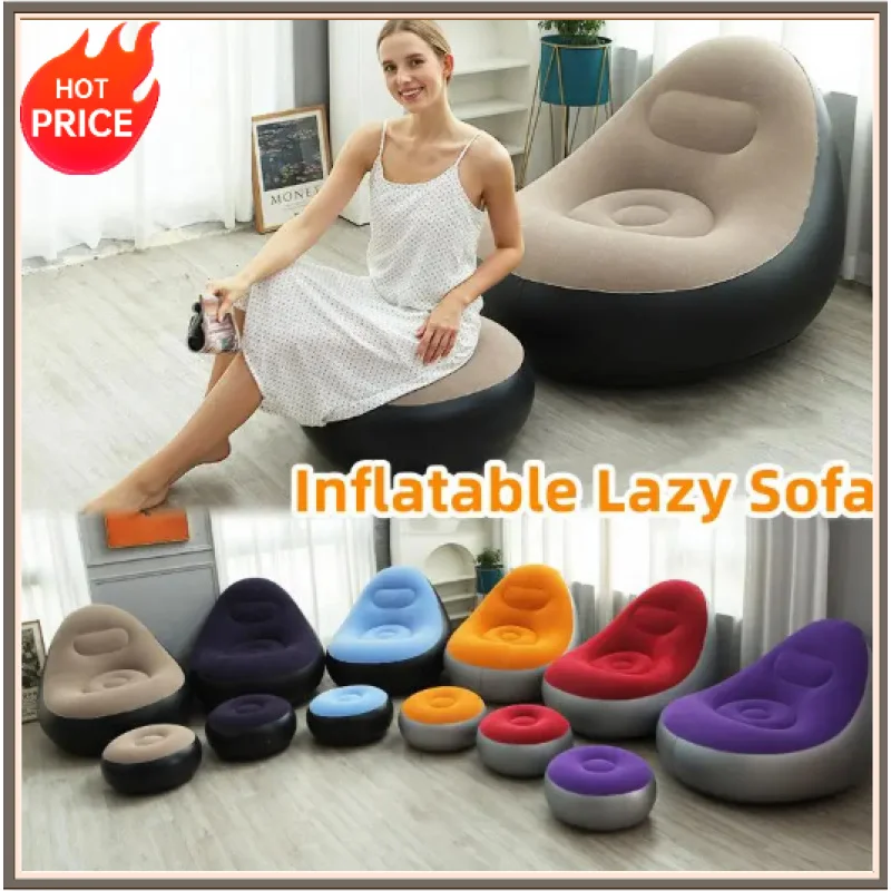 Inflatable Lazy Sofa Chair PVC Flocking Foldable Sofa With Slip-on Lunch Lounge Chair Set