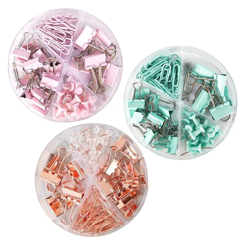 72 Pieces Binder Clips Kits Paper Clips Push Pins Portfolio Tacks with Container Long Tail Clip Combination Kit