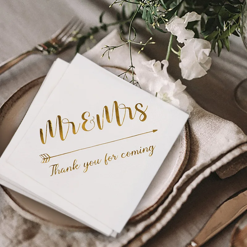 20–100 Stück Mr Mrs Papierservietten „Thank You for Coming“, Einweg-Taschentücher für Hochzeit, Tischdekoration, Brautparty, Partyzubehör