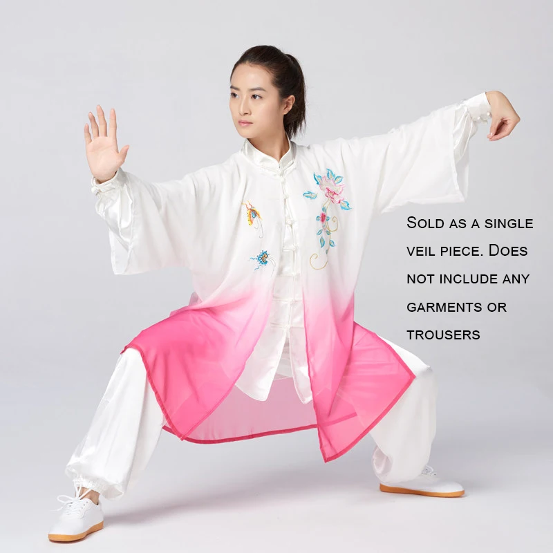Women's Unisex Tai Chi Suit Gradient Magenta Peony Embroidery Shawl Collar Performance & Competition Wear