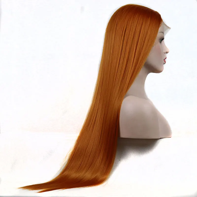 Gember Oranje Rechte Synthetische 13X4 Lace Front Pruiken Hoge Kwaliteit Hittebestendige Vezel Haar Natuurlijke Haarlijn Voor Vrouwen Cosplay