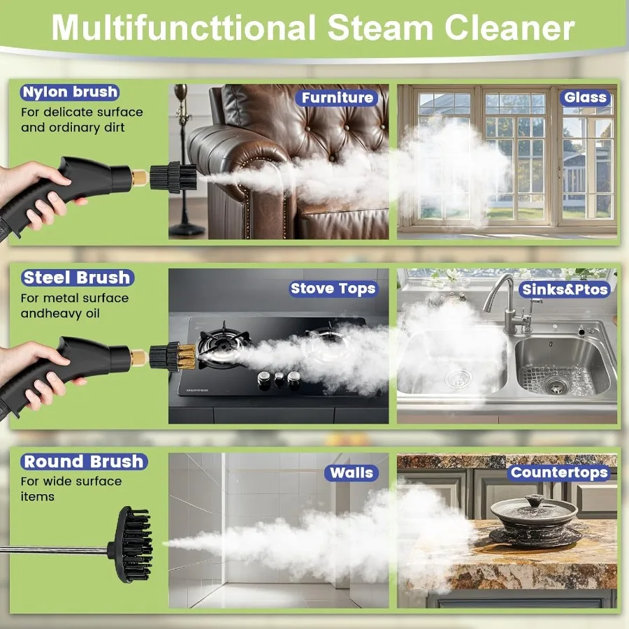 Pembersih Uap Steam Cleaner15s dengan Pemanasan Cepat, Tangki 1.4L, untuk Pembersihan dengan 10 Aksesoris Multi2500W, Temperatur dan Tekanan Tinggi, Genggam