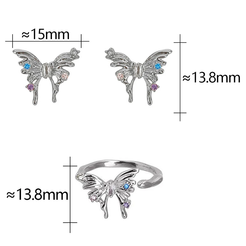 PONYKISS 925 Sterling Silver Needle Zircon Butterfly Stud Earrings for Women Minimalist Cute Fashion Jewelry Insect Accessories