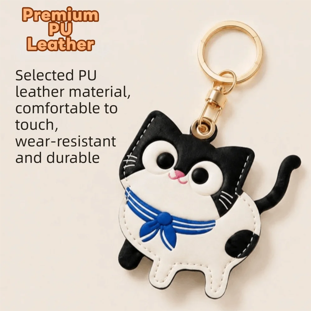 Accessories Leather Material Kitty Access Card Cover Cute Cat Design ID Card Holder Bag Pendant Anti-lost Cat Keychain Women