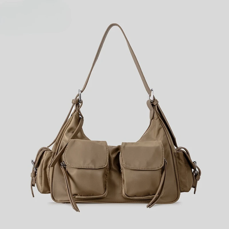 

Vintage Waterproof Nylon Underarm Bags Girls Versatile Multi-pocket Motorcycle Handbags Luxury Designer Punk Style Shoulder Bags