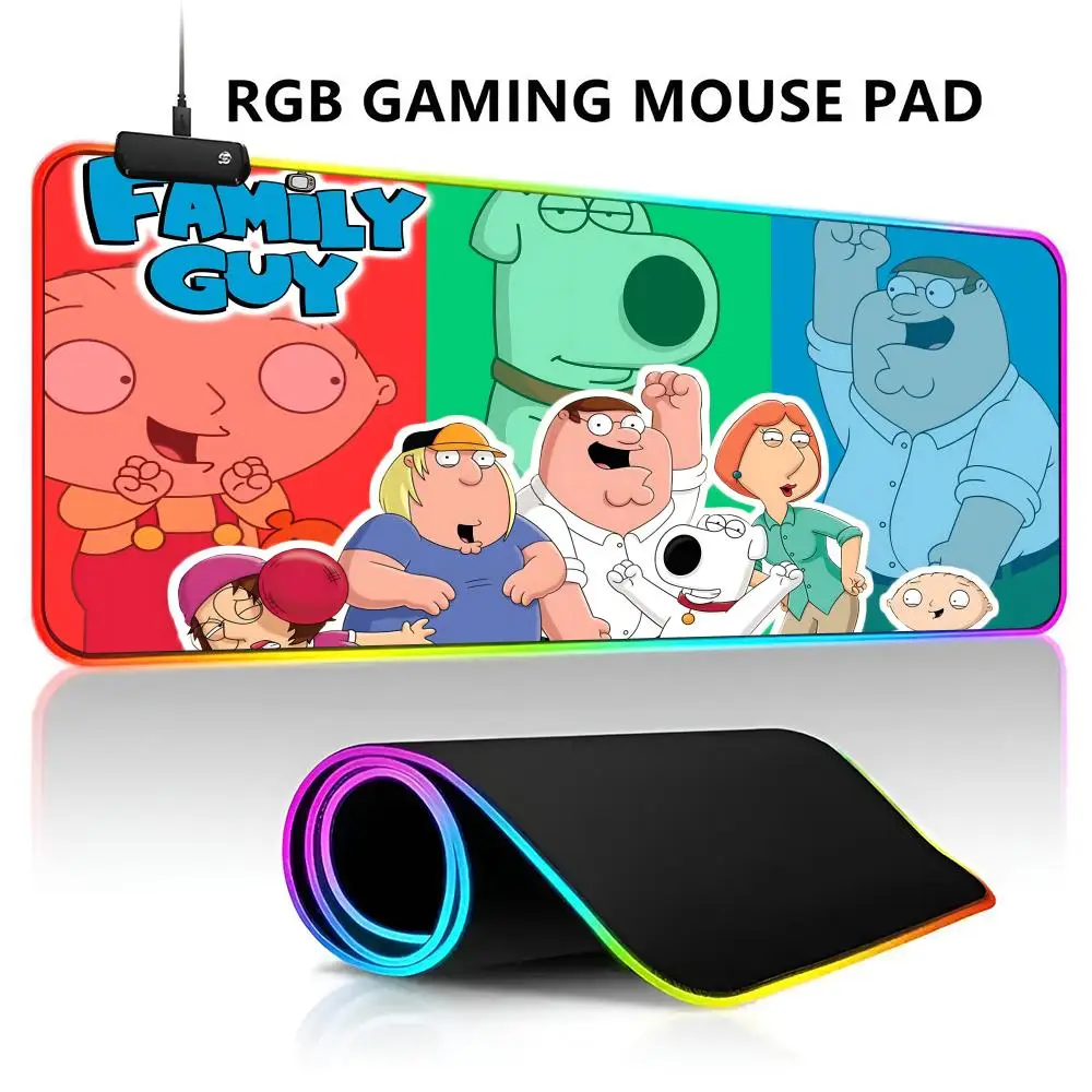 Cartoon F-FamilyS G-Guys RGB LED Light Gaming Mousepad Waterproof Large Gamer Mouse Carpet Big Mause Keyboard Pad PC Desk Play M