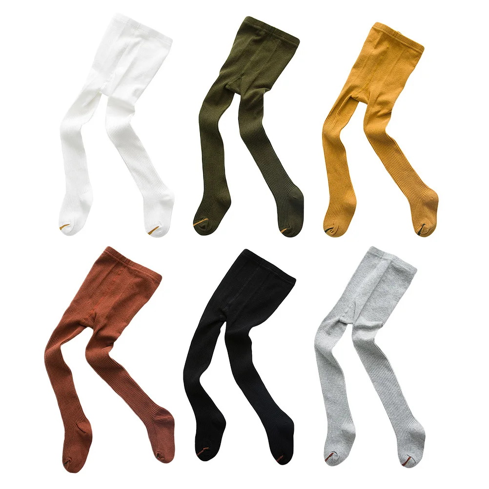 

Cotton Tights for Girls Size M 3- Army Green Winter Spring Autumn Stylish Vertical Stripes Comfortable Elastic Waistband