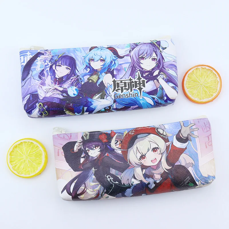 Anime Genshin Impac Pencil Case for Kids Gift Leather Material Large Capacity Student Storage Bag School Stationery Supplies