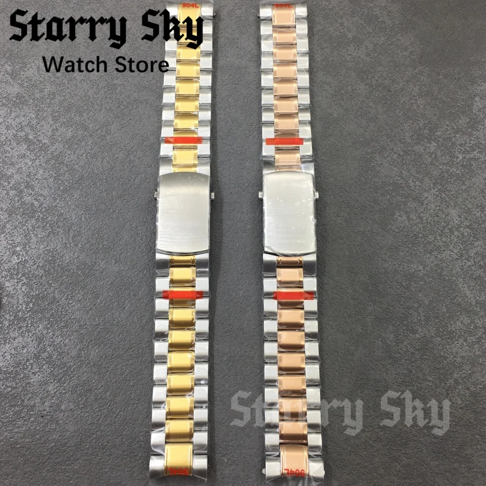 Starry Sky New 20mm Two Tone Gold/Two Tone Rose Gold Stainless Steel Watch Straps Suitable For VK63 Watch Case Watch Accessories
